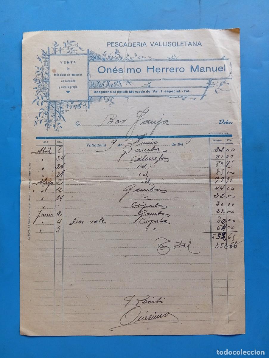 Facturas antiguas: FACTURA. VALLADOLID. 1944. PESCADER&Iacute;A VALLISOLETANA. ON&Eacute;SIMO HERRERO MANUEL.