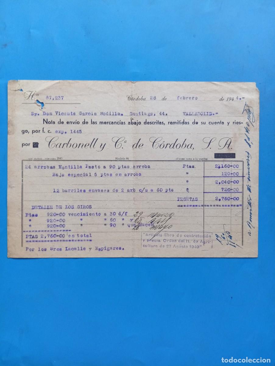 Facturas antiguas: FACTURA. C&Oacute;RDOBA. 1944. CARBONELL Y C&ordf;. DE C&Oacute;RDOBA, S.A.