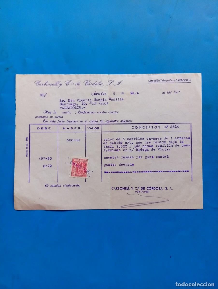 Facturas antiguas: FACTURA. C&Oacute;RDOBA. 1945. CARBONELL Y C&ordf;. DE C&Oacute;RDOBA, S.A.