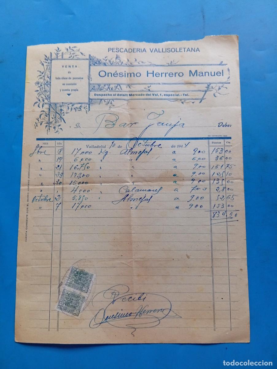 Facturas antiguas: FACTURA. VALLADOLID. 1944. PESCADER&Iacute;A VALLISOLETANA. ON&Eacute;SIMO HERRERO MANUEL.