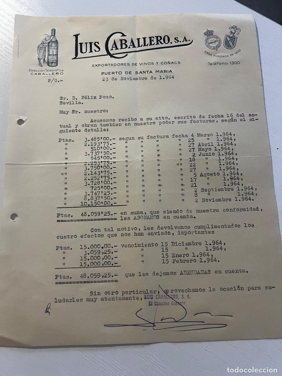 Facturas antiguas: FACTURA. PUERTO SANTA MAR&Iacute;A, 1964. LUIS CABALLERO S.A. EXPORTADORES DE VINOS Y CO&Ntilde;ACS.