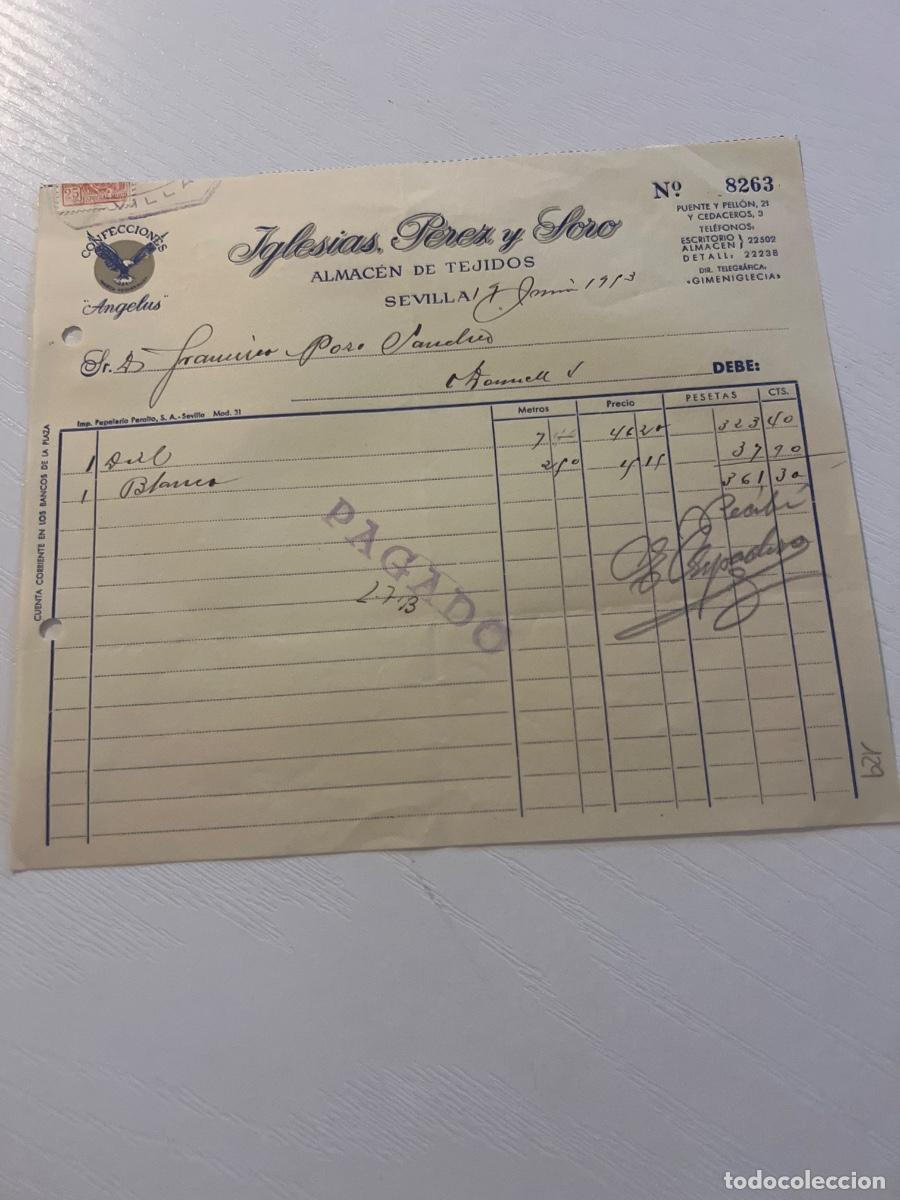 Facturas antiguas: FACTURA. SEVILLA, 1953. IGLESIAS P&Eacute;REZ Y FORO. ALMAC&Eacute;N DE TEJIDOS.