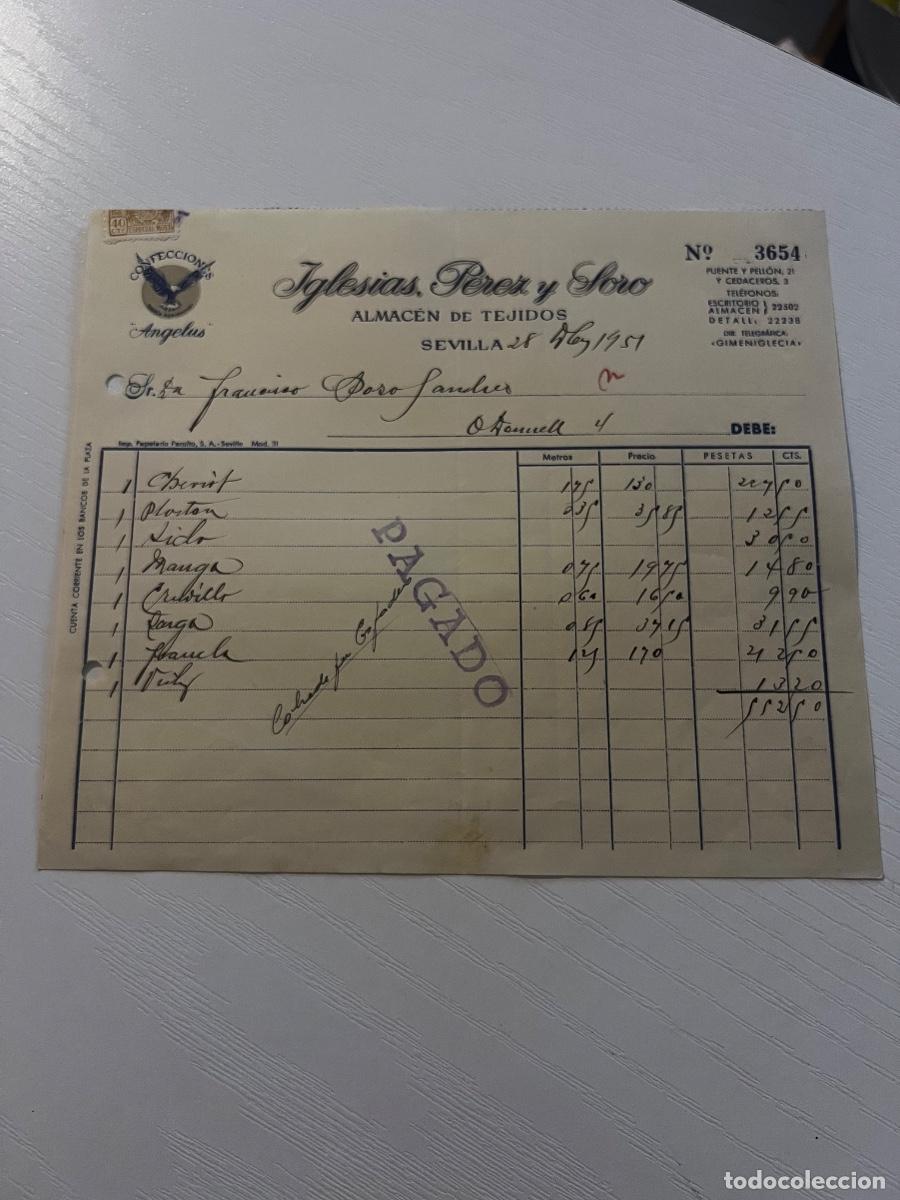 Facturas antiguas: FACTURA. SEVILLA, 1941. IGLESIAS, P&Eacute;REZ Y SORO. ALMAC&Eacute;N DE TEJIDOS.