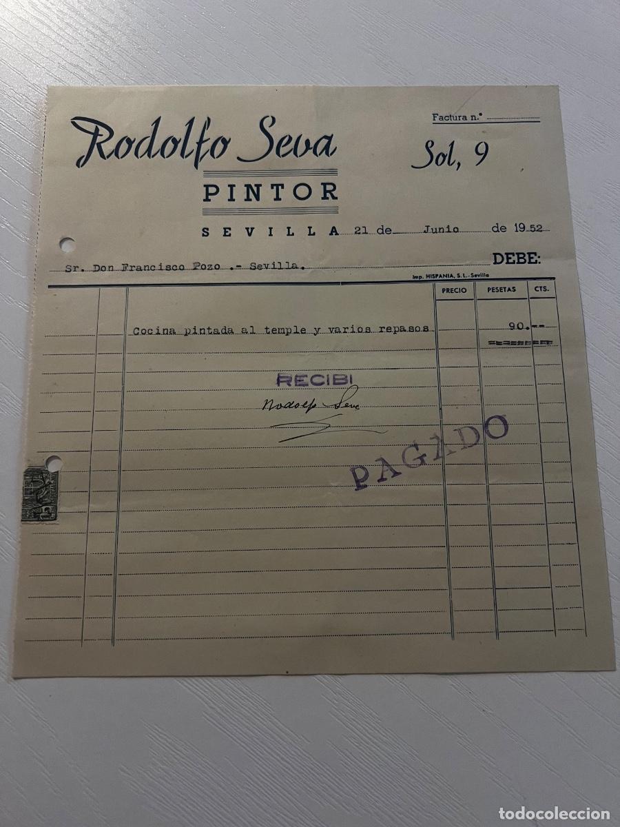 Facturas antiguas: FACTURA. SEVILLA, 1952. RODOLFO SEVA. PINTOR.