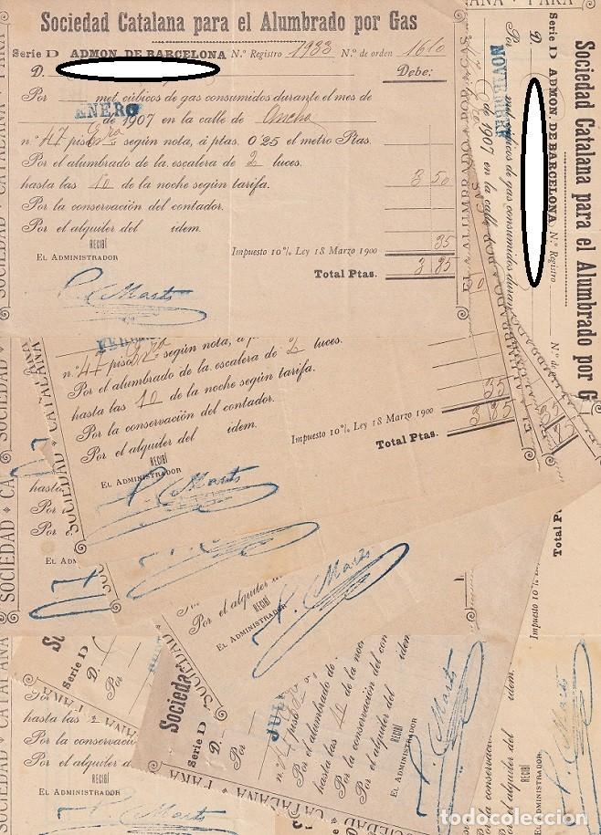 Alte Rechnungen: Barcelona 1907 Sociedad Catalana Alumbrado por Gas Lote 11 facturas - Historia Industrial Barcelona