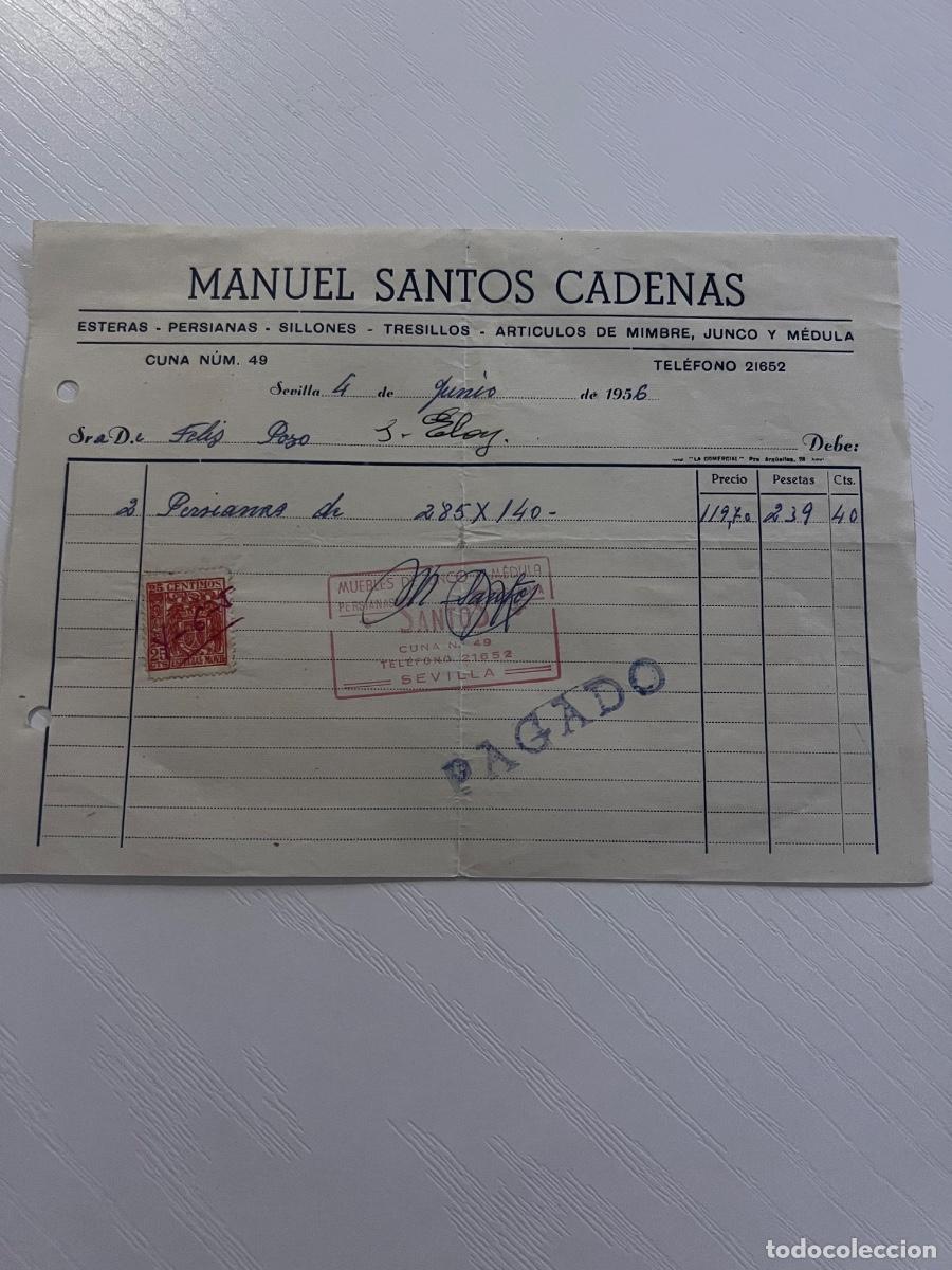 Facturas antiguas: FACTURA. SEVILLA, 1956. MANUEL SANTOS CADENAS.