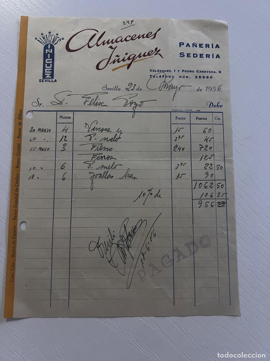 Facturas antiguas: FACTURA. SEVILLA, 1956. ALMACENES I&Ntilde;IQUEZ. PA&Ntilde;ER&Iacute;A, SEDERIA.