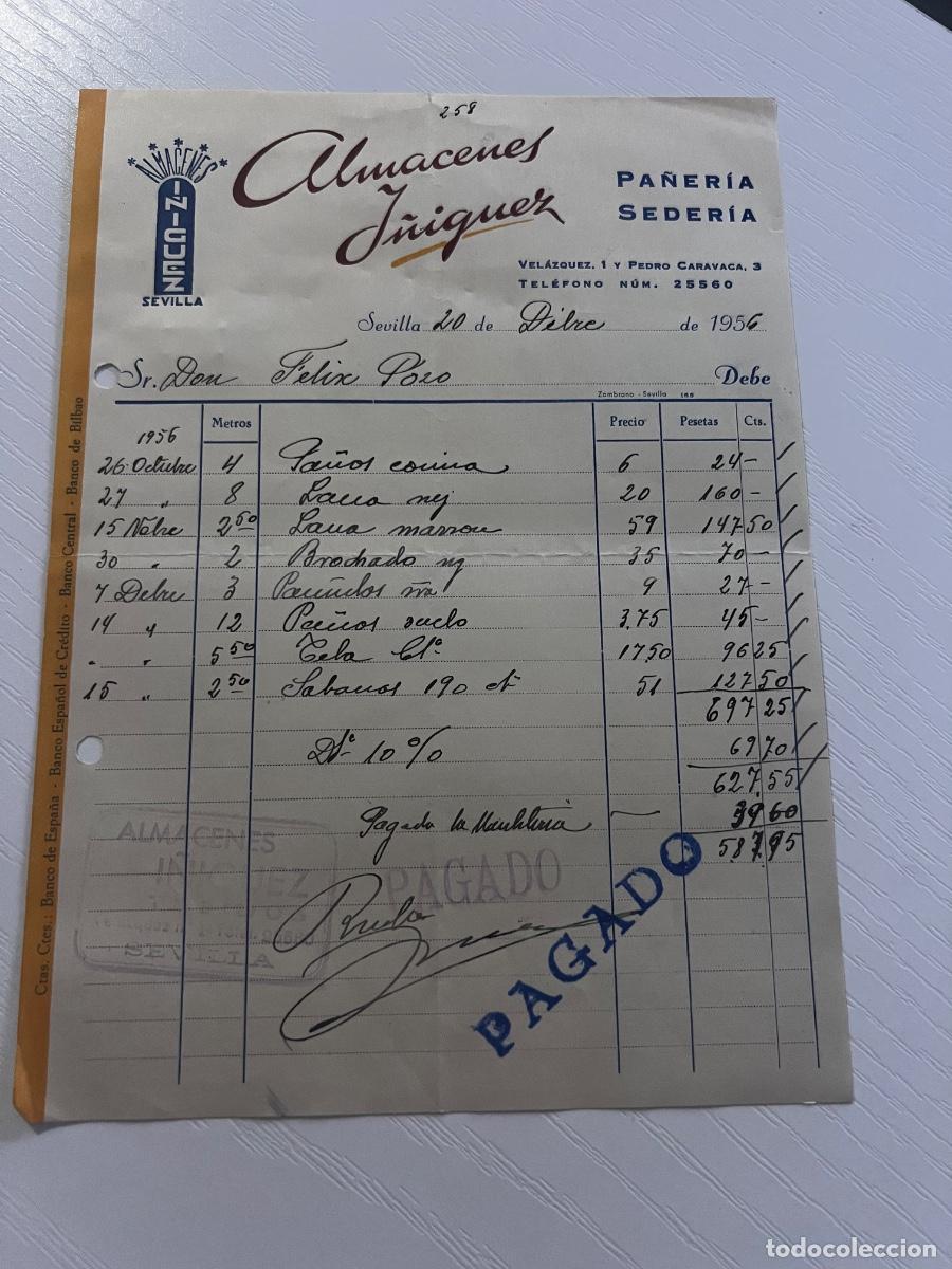 Facturas antiguas: FACTURA. SEVILLA, 1956. ALMACENES I&Ntilde;IQUEZ. PA&Ntilde;ER&Iacute;A, SEDERIA.