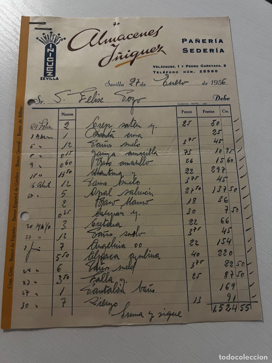 Facturas antiguas: FACTURA. SEVILLA, 1956. ALMACENES I&Ntilde;IQUEZ. PA&Ntilde;ER&Iacute;A, SEDERIA.