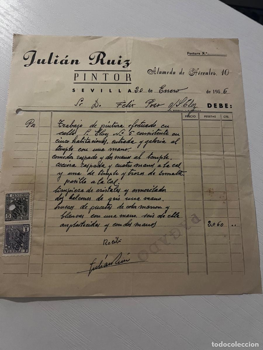 Facturas antiguas: FACTURA. SEVILLA, 1956. JULIAN RUIZ. PINTOR.