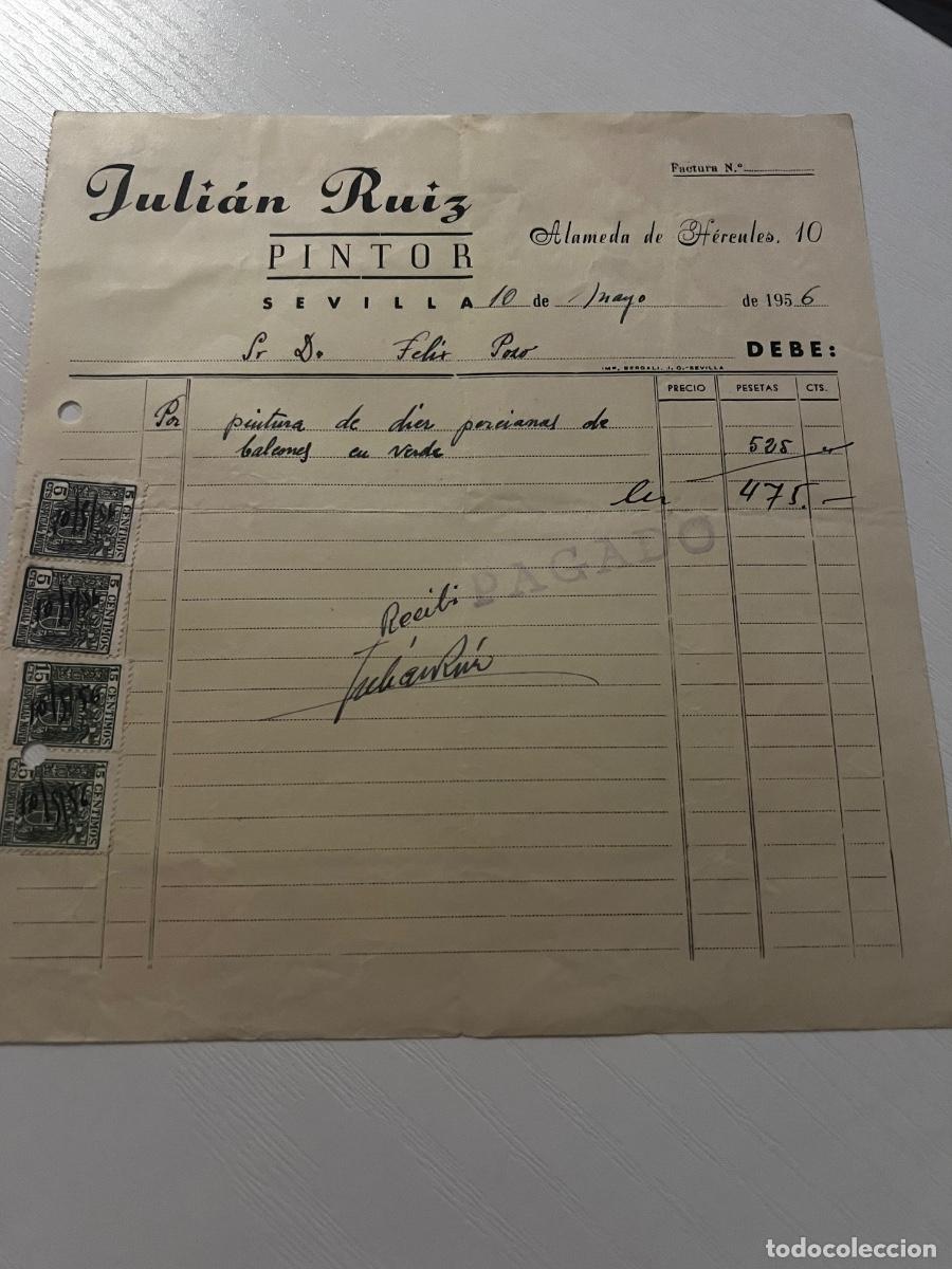 Facturas antiguas: FACTURA. SEVILLA, 1956. JULIAN RUIZ. PINTOR.