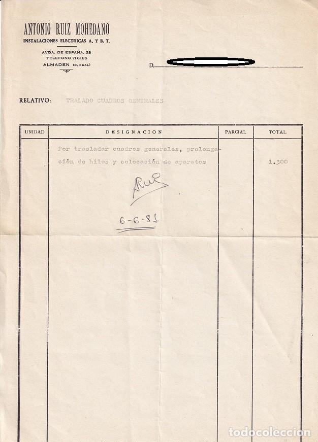 Old Invoices: Almad&eacute;n 1981 / Factura-albar&aacute;n de Instalaciones el&eacute;ctricas - Traslado cuadros generales, prolongac..