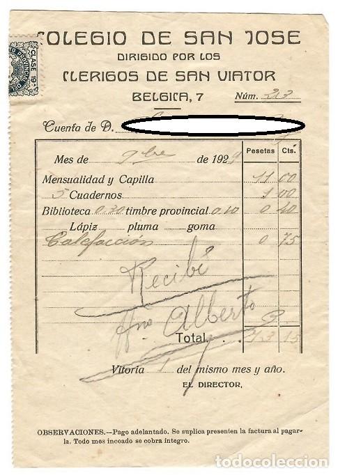 Alte Rechnungen: Recibo-factura - Vitoria 1929 / Colegio de San Jos&eacute; dirigido por los Cl&eacute;rigos de San Viator