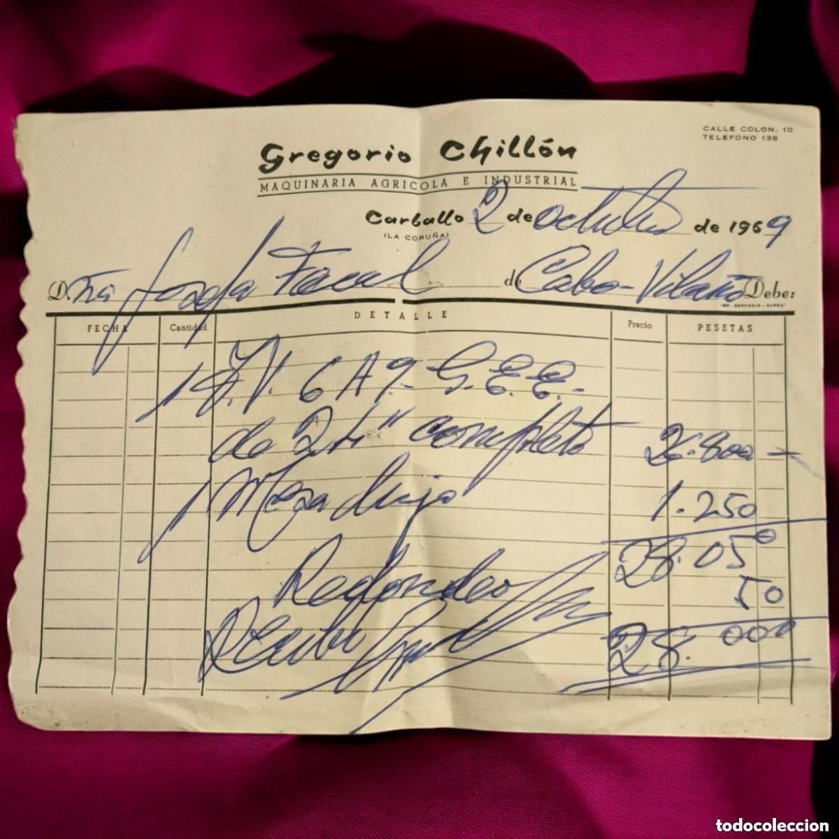 Old Invoices: Antigua Factura Agr&iacute;cola A&ntilde;o 1969 &ndash; Gregorio Chill&oacute;n &ndash; Carballo La Coru&ntilde;a