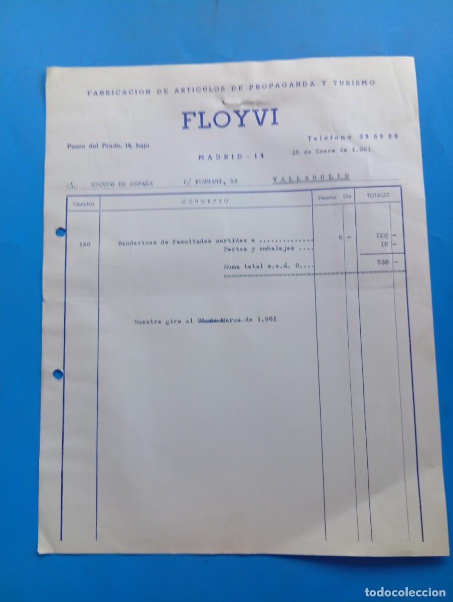 Facturas antiguas: FACTURA. MADRID. 1961. FLOYVI. FABRICACI&Oacute;N DE ART&Iacute;CULOS DE PROPAGANDA Y TURISMO.