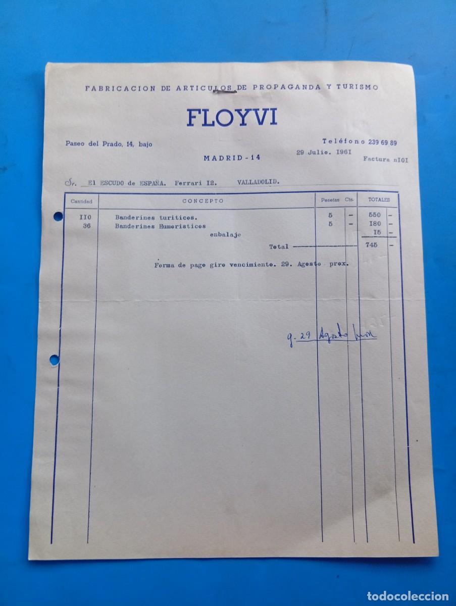 Facturas antiguas: FACTURA. MADRID. 1961. FLOYVI. FABRICACI&Oacute;N DE ART&Iacute;CULOS DE PROPAGANDA Y TURISMO.