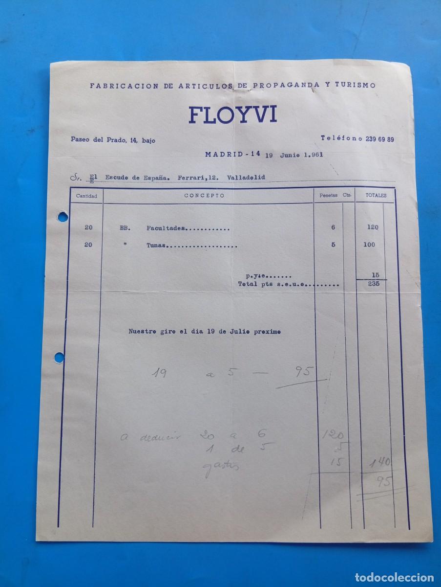 Facturas antiguas: FACTURA. MADRID. 1961. FLOYVI. FABRICACI&Oacute;N DE ART&Iacute;CULOS DE PROPAGANDA Y TURISMO.
