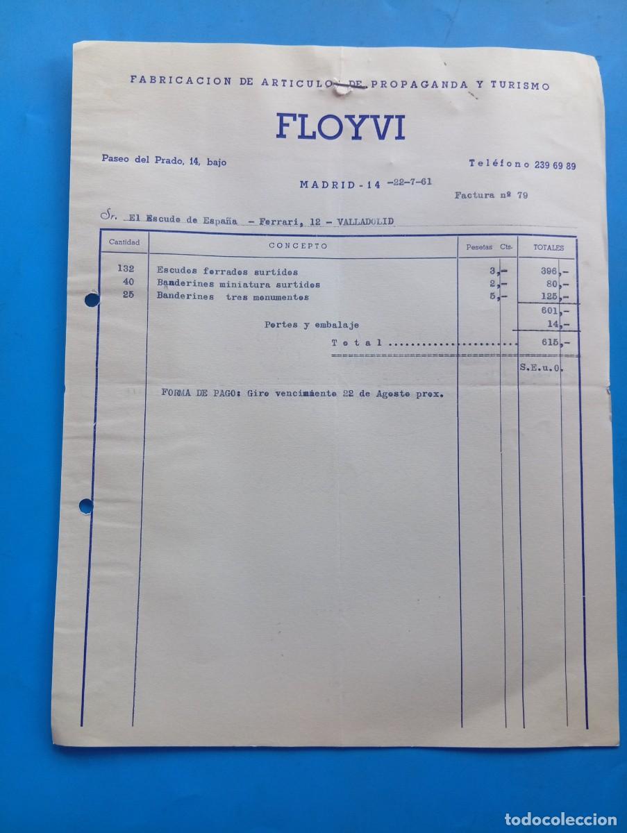 Facturas antiguas: FACTURA. MADRID. 1961. FLOYVI. FABRICACI&Oacute;N DE ART&Iacute;CULOS DE PROPAGANDA Y TURISMO.