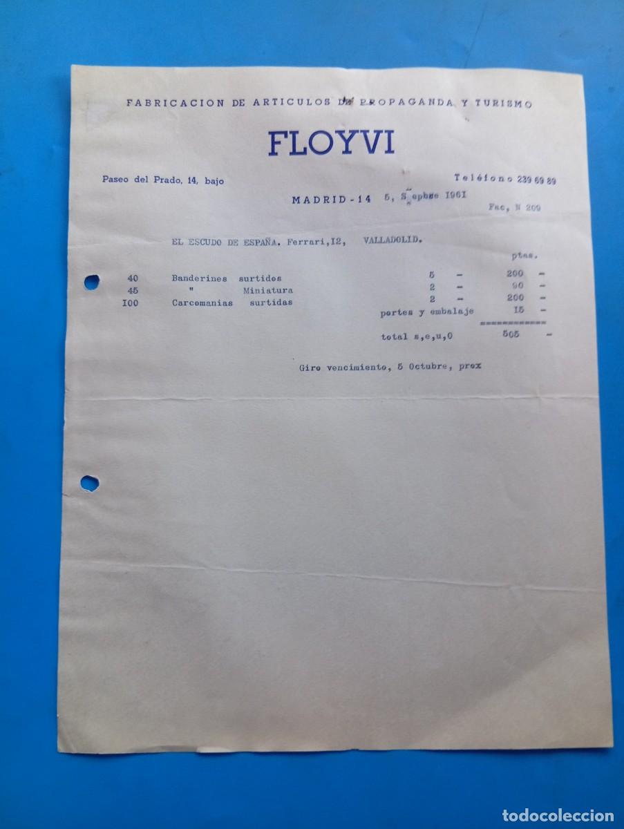 Facturas antiguas: FACTURA. MADRID. 1961. FLOYVI. FABRICACI&Oacute;N DE ART&Iacute;CULOS DE PROPAGANDA Y TURISMO.