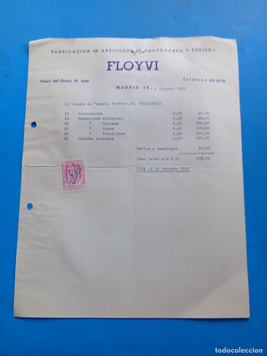 Facturas antiguas: FACTURA. MADRID. 1961. FLOYVI. FABRICACI&Oacute;N DE ART&Iacute;CULOS DE PROPAGANDA Y TURISMO.