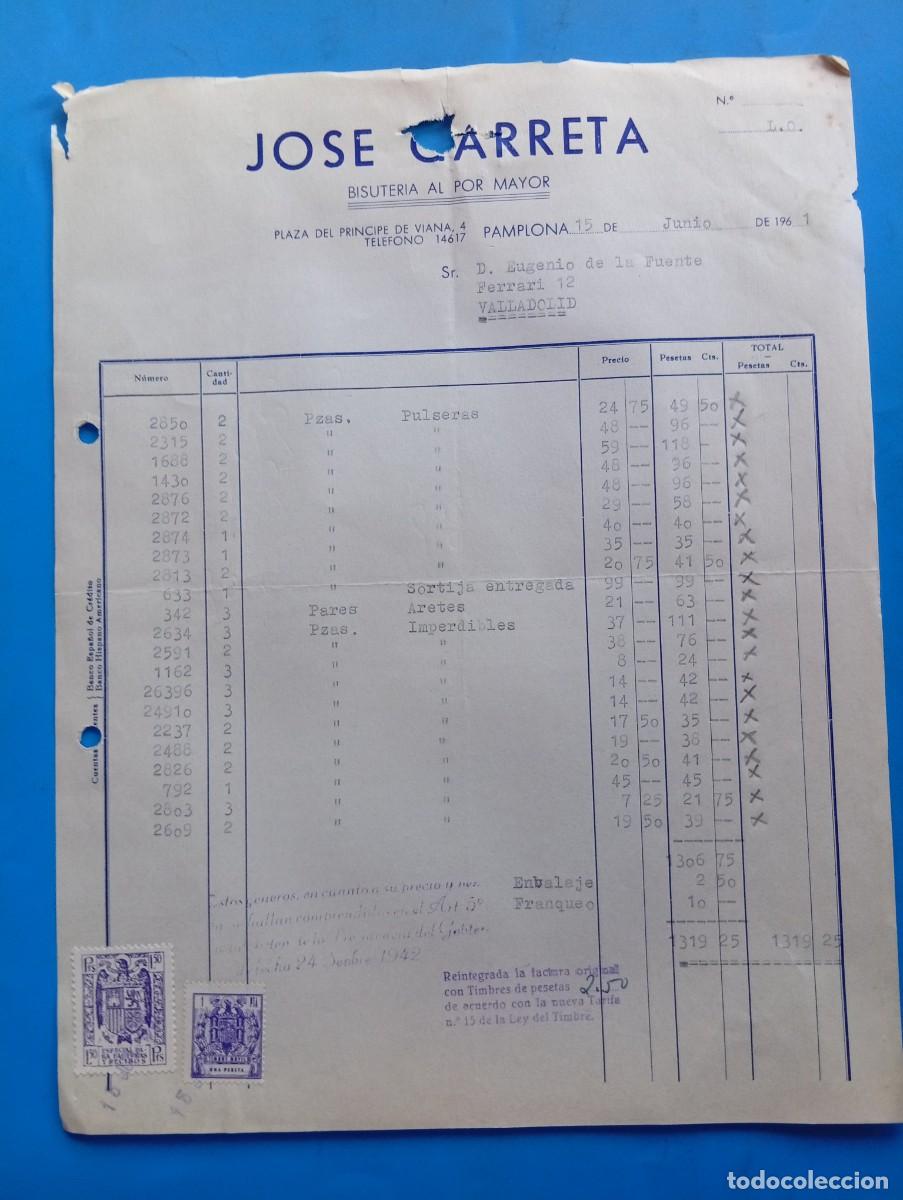 Facturas antiguas: FACTURA. PAMPLONA. 1961. BISUTER&Iacute;A AL POR MAYOR. JOS&Eacute; GARRETA.