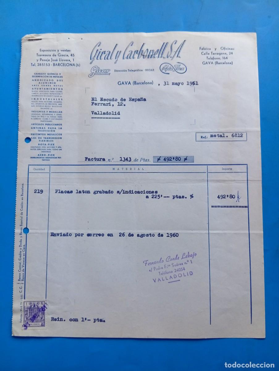 Facturas antiguas: FACTURA. GAVA, BARCELONA. 1961. GICAL Y CARBONELL, S.A.