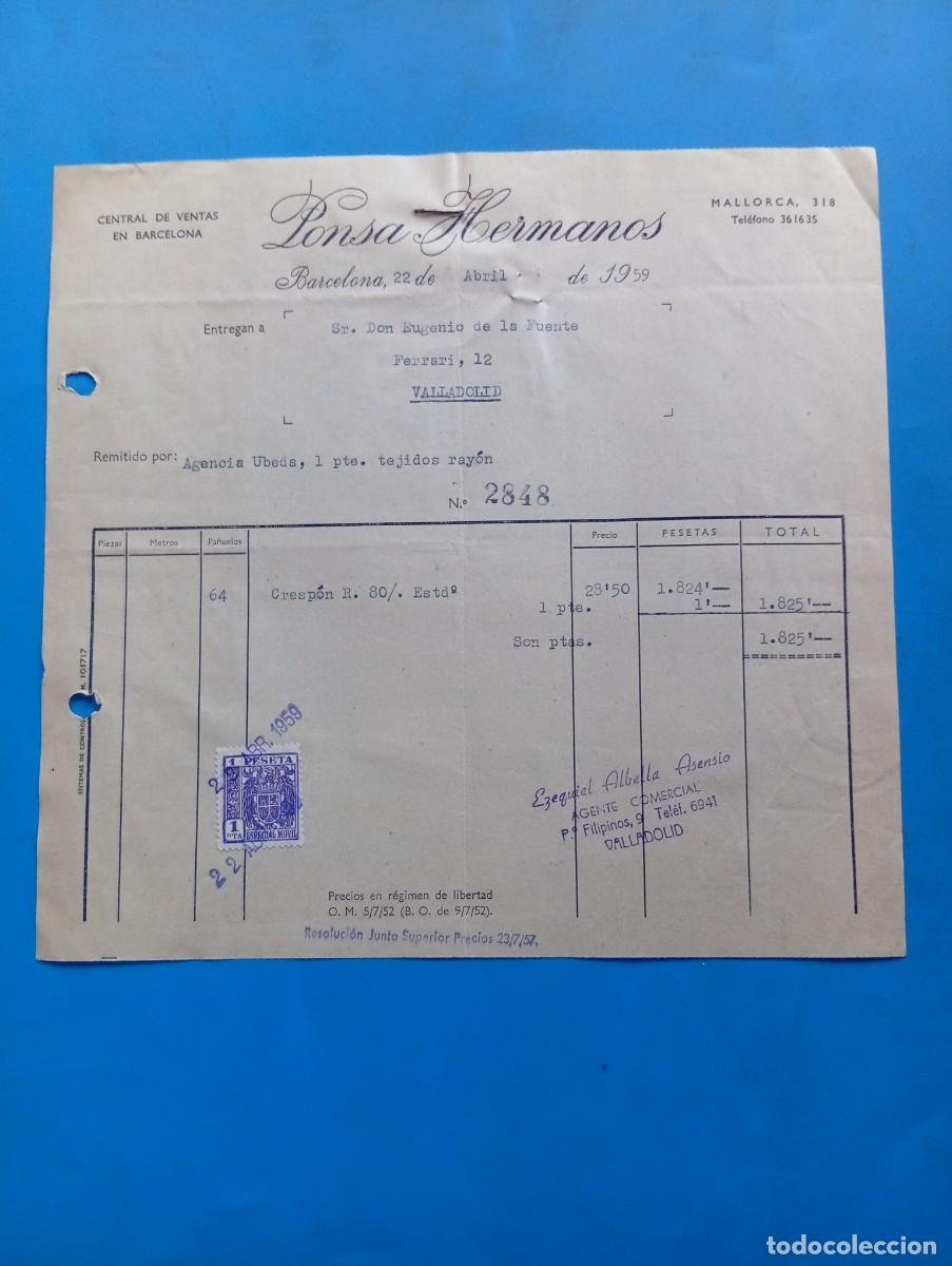 Facturas antiguas: FACTURA. BARCELONA. 1959. PONSA HERMANOS.