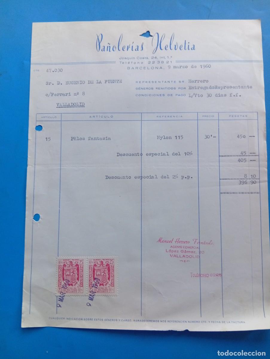 Facturas antiguas: FACTURA. BARCELONA. 1960. PA&Ntilde;OLER&Iacute;AS HELVETIA.