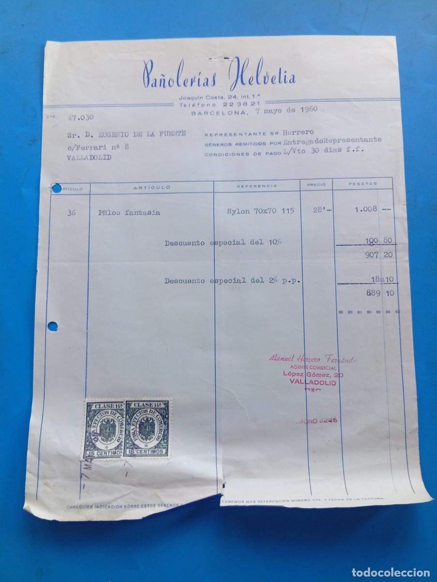 Facturas antiguas: FACTURA. BARCELONA. 1960. PA&Ntilde;OLER&Iacute;AS HELVETIA.