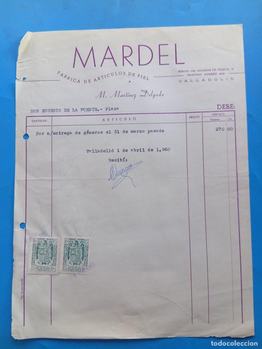 Facturas antiguas: FACTURA. VALLADOLID. 1960. F&Aacute;BRICA DE ART&Iacute;CULOS DE PIEL. MARDEL. M. MART&Iacute;NEZ DELGADO.