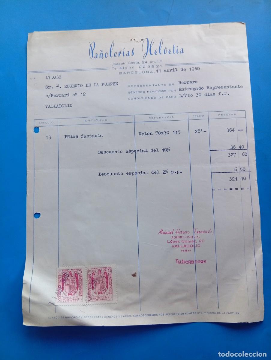 Facturas antiguas: FACTURA. BARCELONA. 1960. PA&Ntilde;OLER&Iacute;AS HELVETIA.