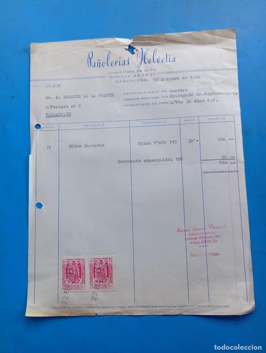Facturas antiguas: FACTURA. BARCELONA. 1960. PA&Ntilde;OLER&Iacute;AS HELVETIA.