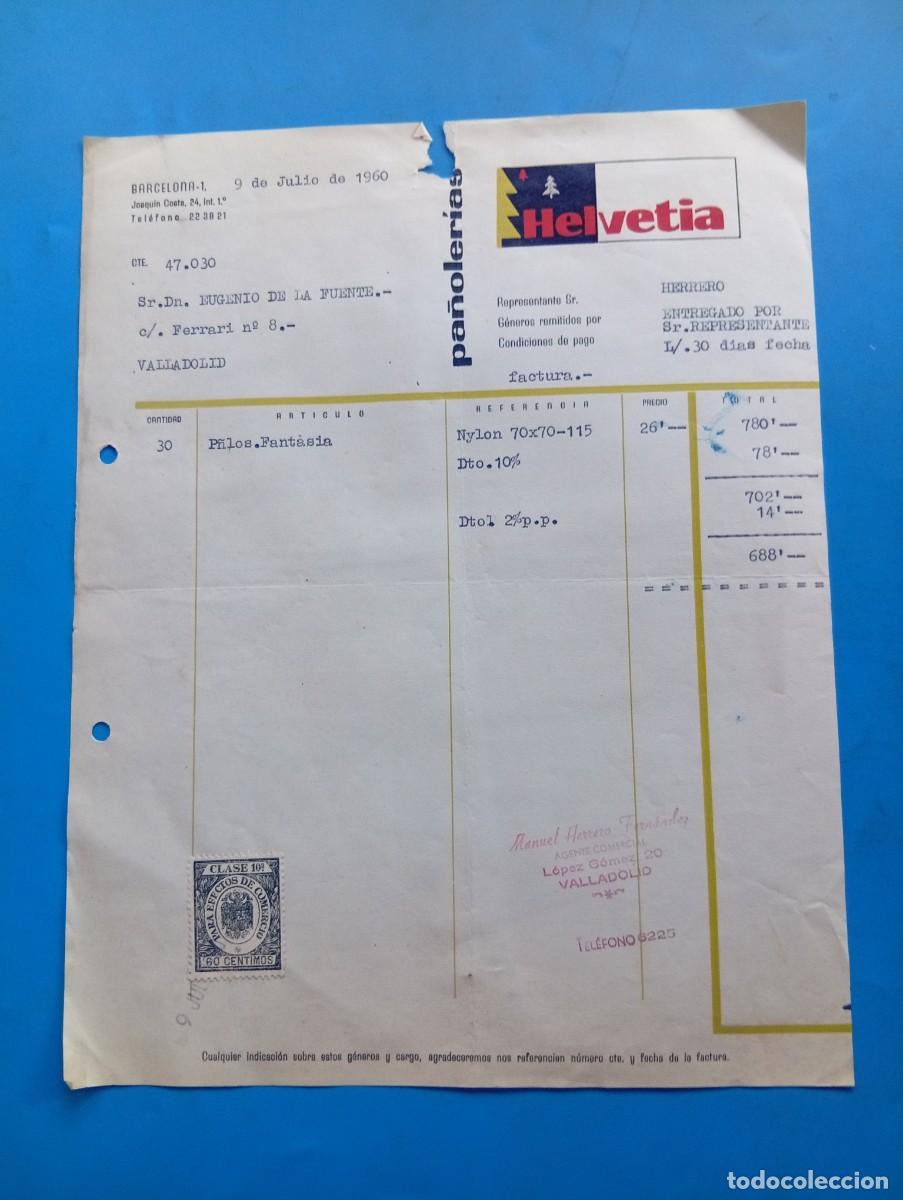 Facturas antiguas: FACTURA. BARCELONA. 1960. PA&Ntilde;OLER&Iacute;AS HELVETIA.