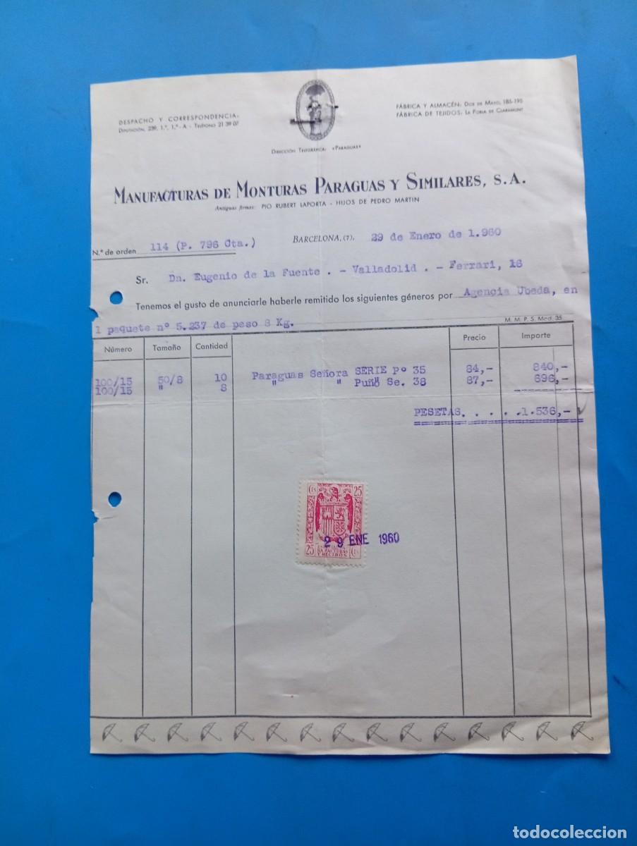 Facturas antiguas: FACTURA. BARCELONA. 1960. MANUFACTURAS DE MONTURAS PARAGUAS Y SIMILARES, S. A.