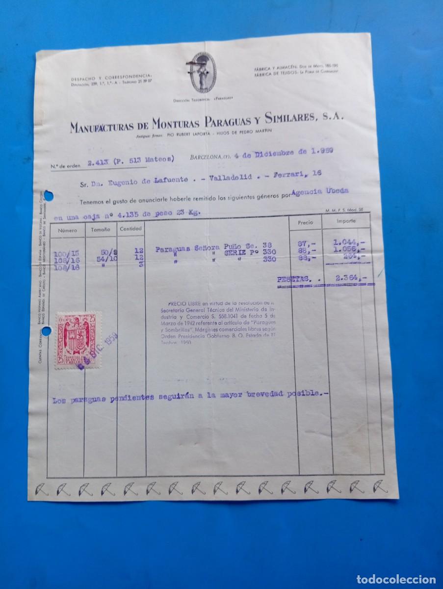 Facturas antiguas: FACTURA. BARCELONA. 1959. MANUFACTURAS DE MONTURAS PARAGUAS Y SIMILARES, S. A.