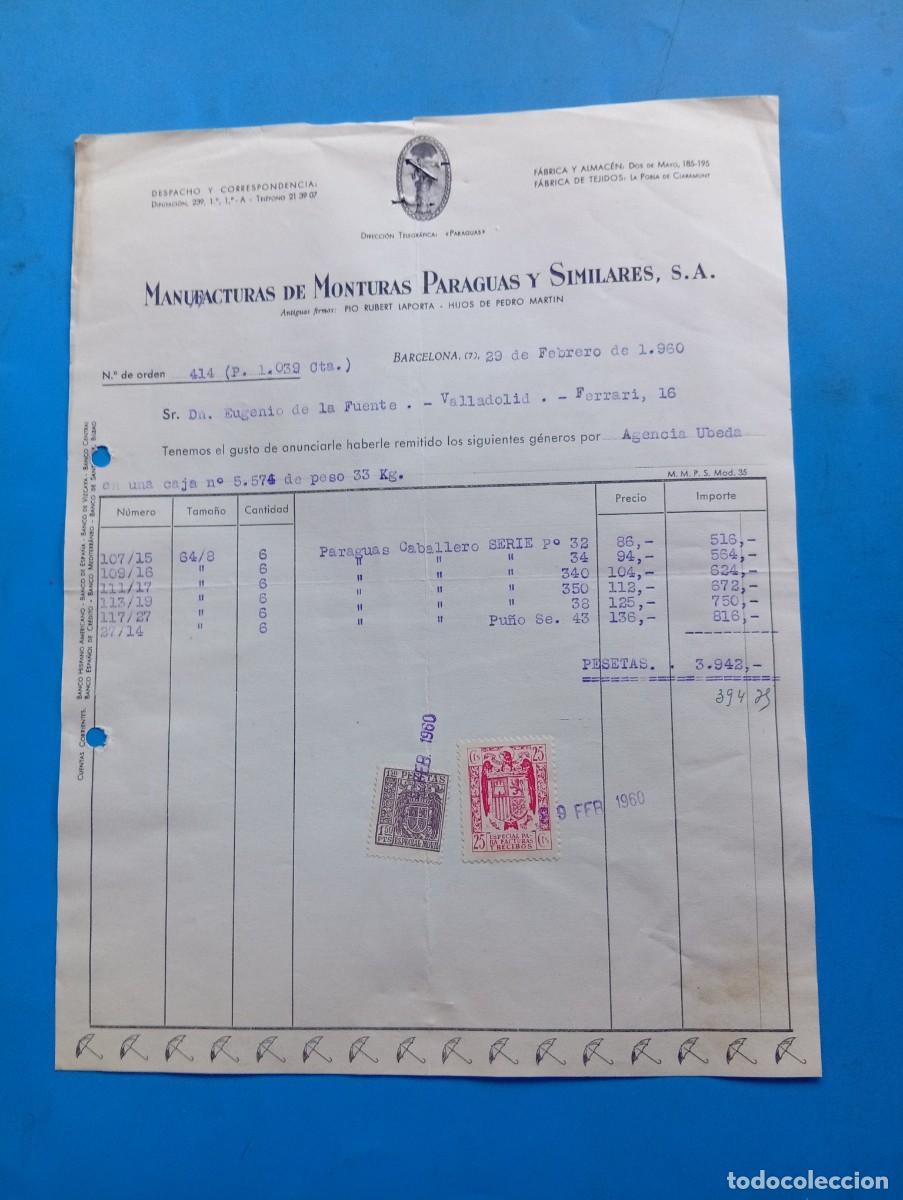 Facturas antiguas: FACTURA. BARCELONA. 1960. MANUFACTURAS DE MONTURAS PARAGUAS Y SIMILARES, S. A.