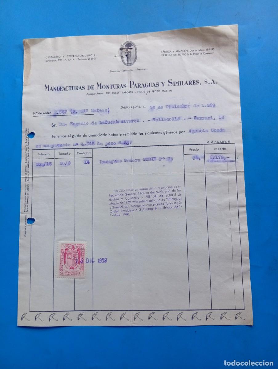 Facturas antiguas: FACTURA. BARCELONA. 1960. MANUFACTURAS DE MONTURAS PARAGUAS Y SIMILARES, S. A.