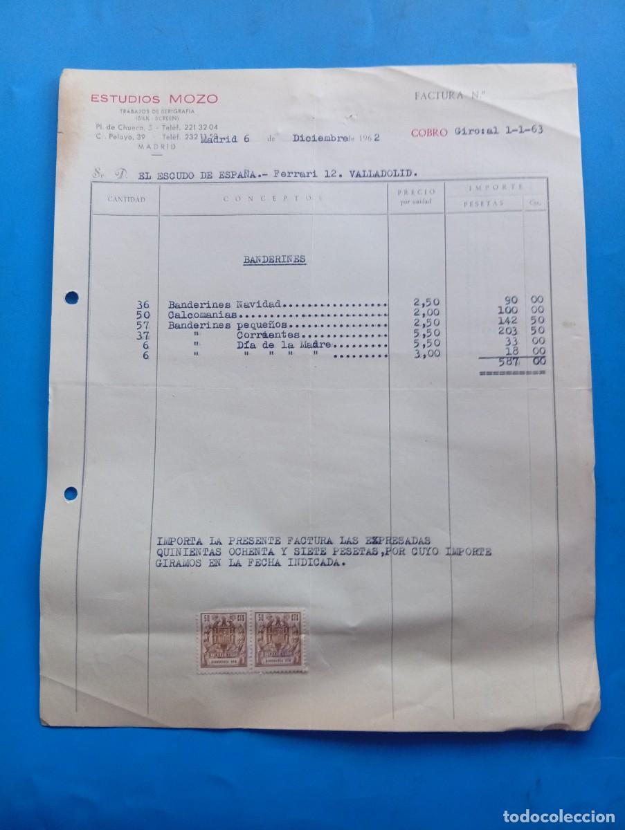 Old Invoices: FACTURA. MADRID. 1962. TRABAJOS DE SERIGRAFIA ( SLIK-SCREEN). ESTUDIOS MOZO.