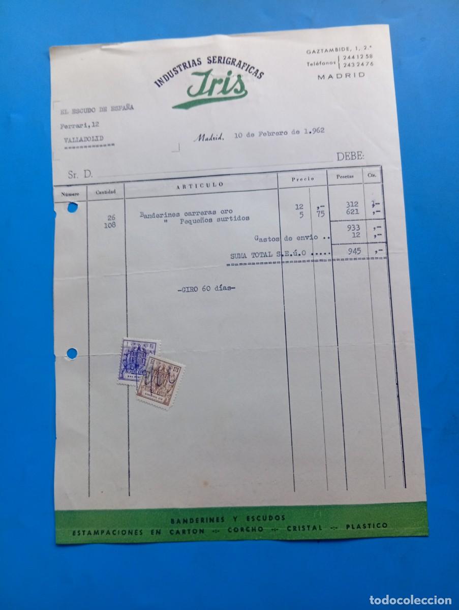 Facturas antiguas: FACTURA. MADRID. 1962. INDUSTRIAS SERIGR&Aacute;FICAS. IRIS.