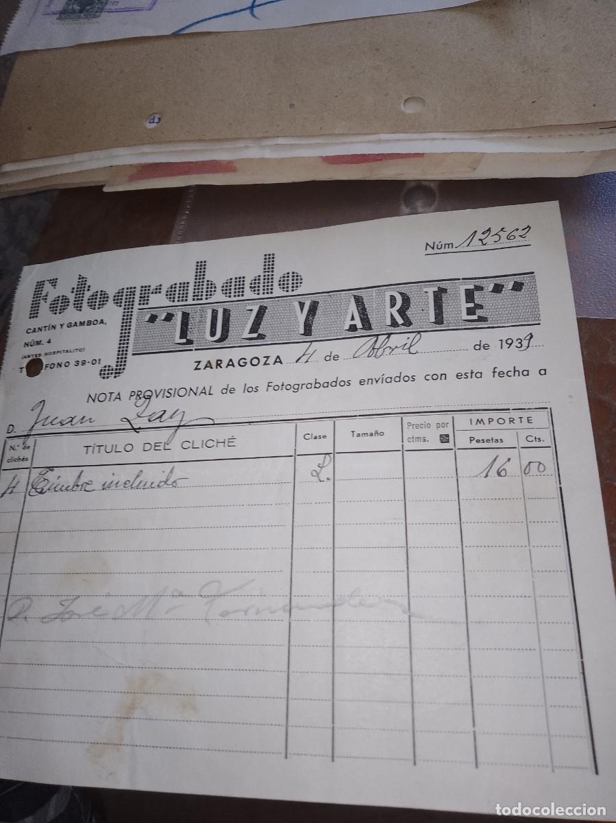Factures anciennes: Factura foto grabado luz y arte 1939 &uacute;nica