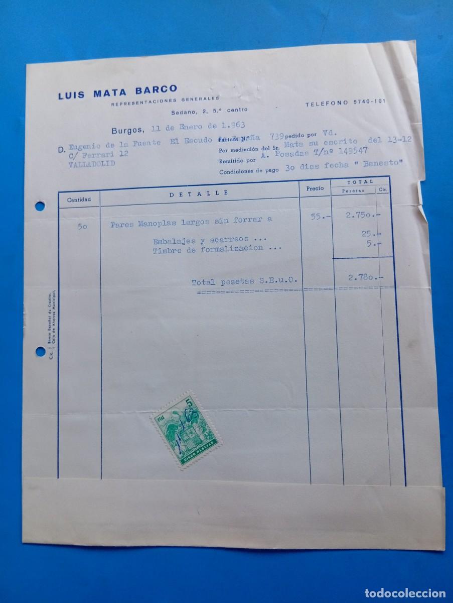 Fatture antiche: FACTURA. BURGOS. 1963. LUIS MATA BARCO. REPRESENTACIONES GENERALES.