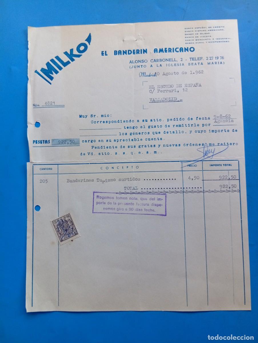 Fatture antiche: FACTURA. MADRID. 1962. EL BANDERIN AMERICANO. MILKO.