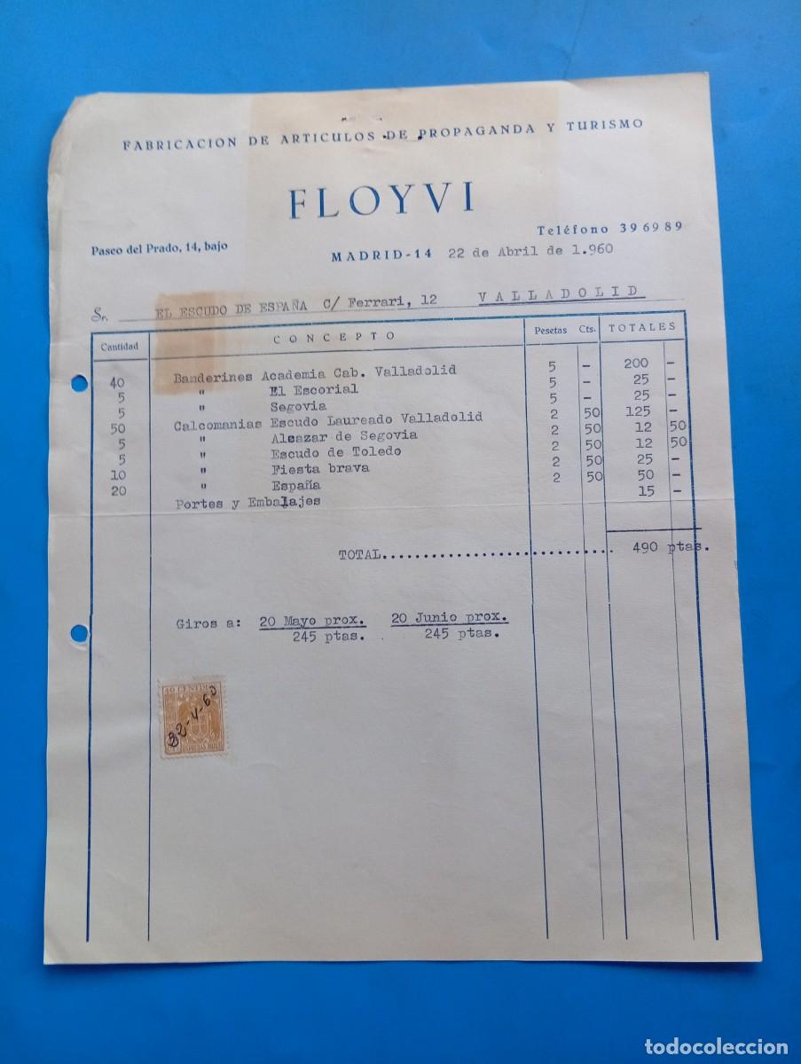 Facturas antiguas: FACTURA. MADRID. 1960. FLOYVI. FABRICACI&Oacute;N DE ART&Iacute;CULOS DE PROPAGANDA Y TURISMO.