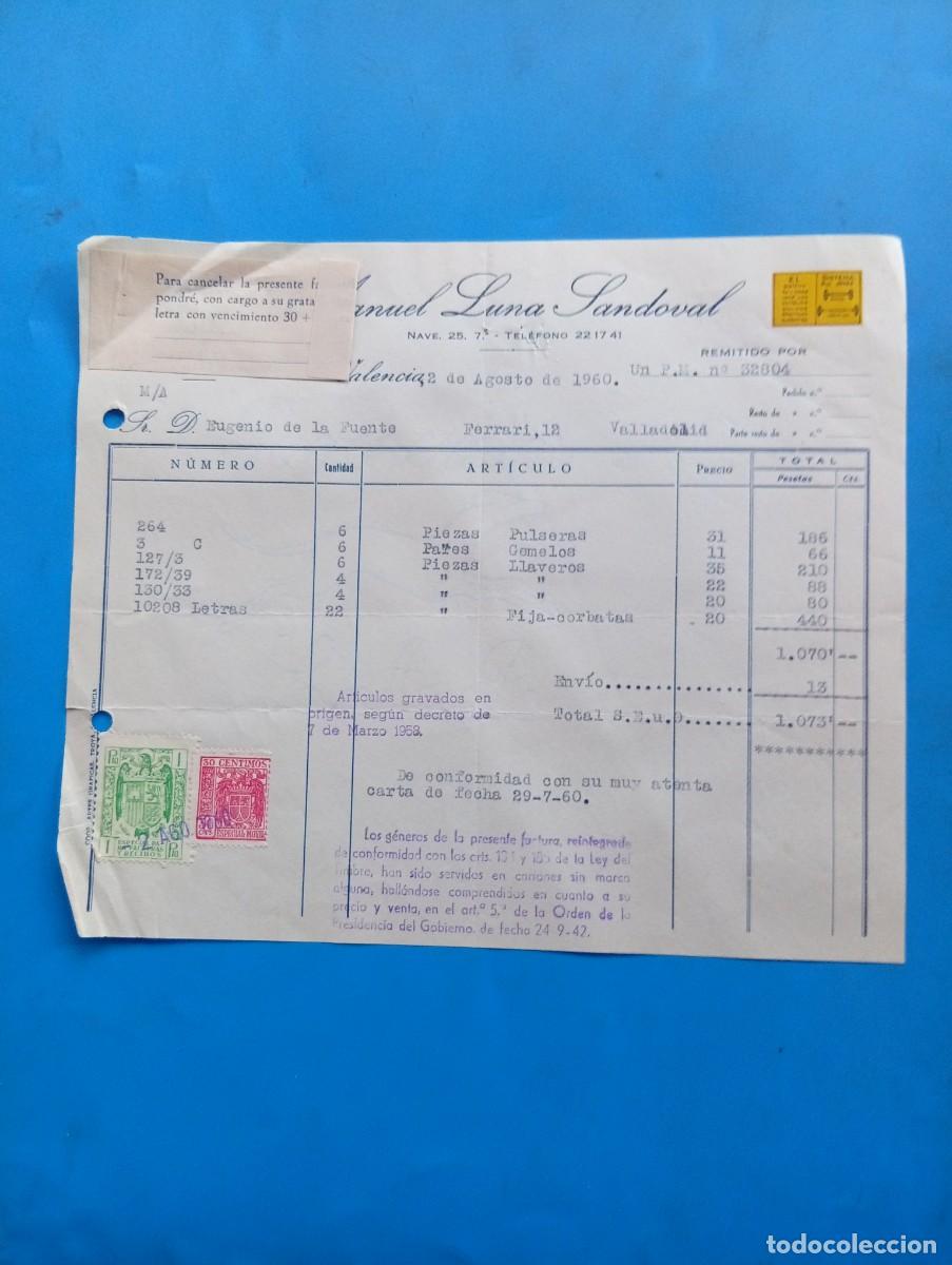 Facturas antiguas: FACTURA. VALENCIA. 1960. BISUTER&Iacute;A FINA. ART&Iacute;CULOS PARA CABALLEROS. MANUEL LUNA SANDOVAL.