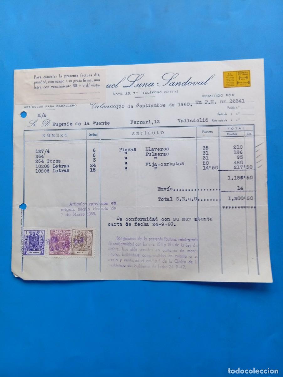 Fatture antiche: FACTURA. VALENCIA. 1960. BISUTER&Iacute;A FINA. ART&Iacute;CULOS PARA CABALLEROS. MANUEL LUNA SANDOVAL.