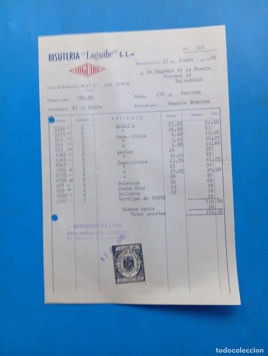 Fatture antiche: FACTURA. BARCELONA. 1960. BISUTER&Iacute;A &rdquo; LOGUIBE&rdquo;, S. L.