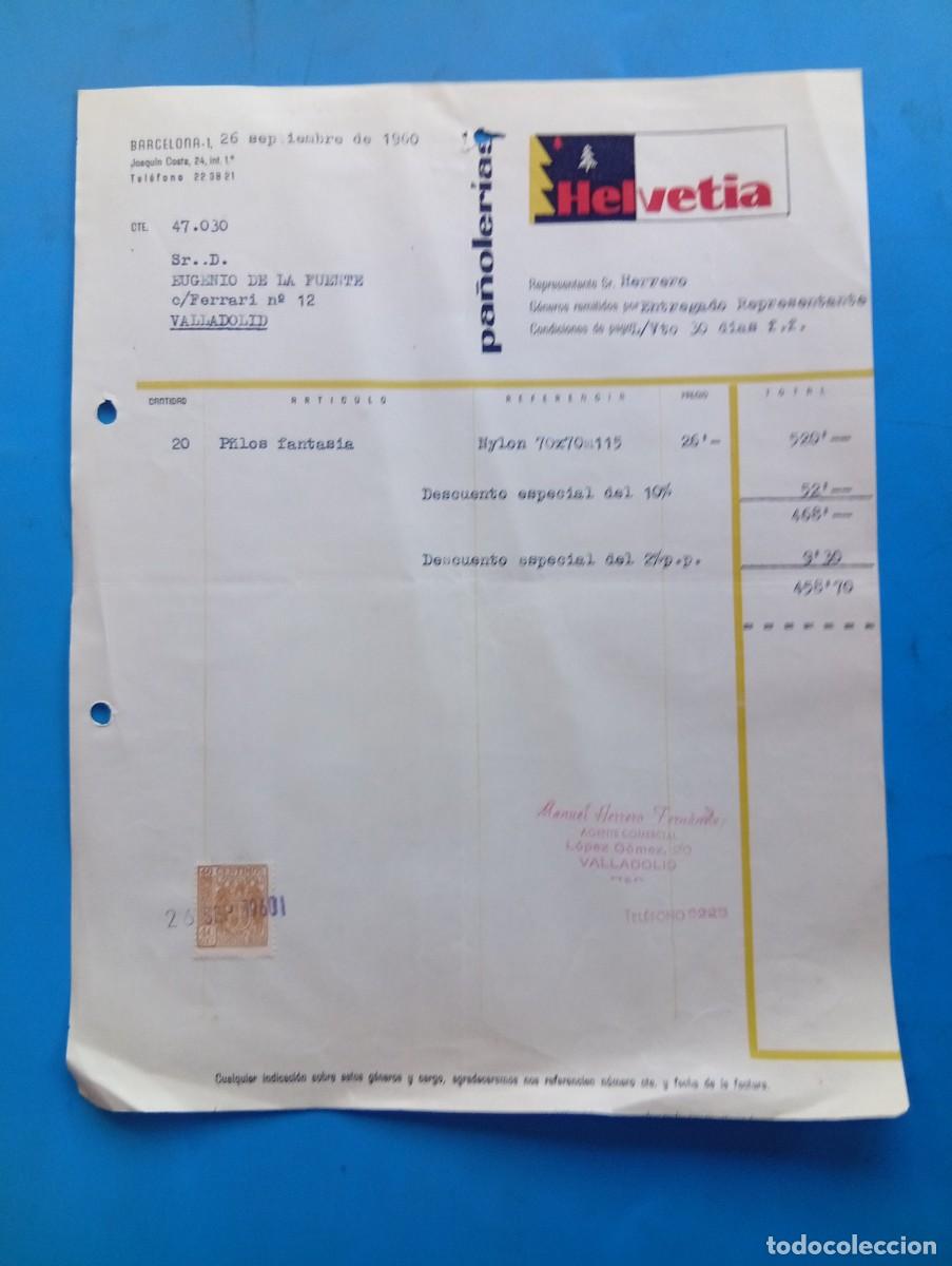Fatture antiche: FACTURA. BARCELONA. 1960. PA&Ntilde;OLER&Iacute;AS HELVETIA.