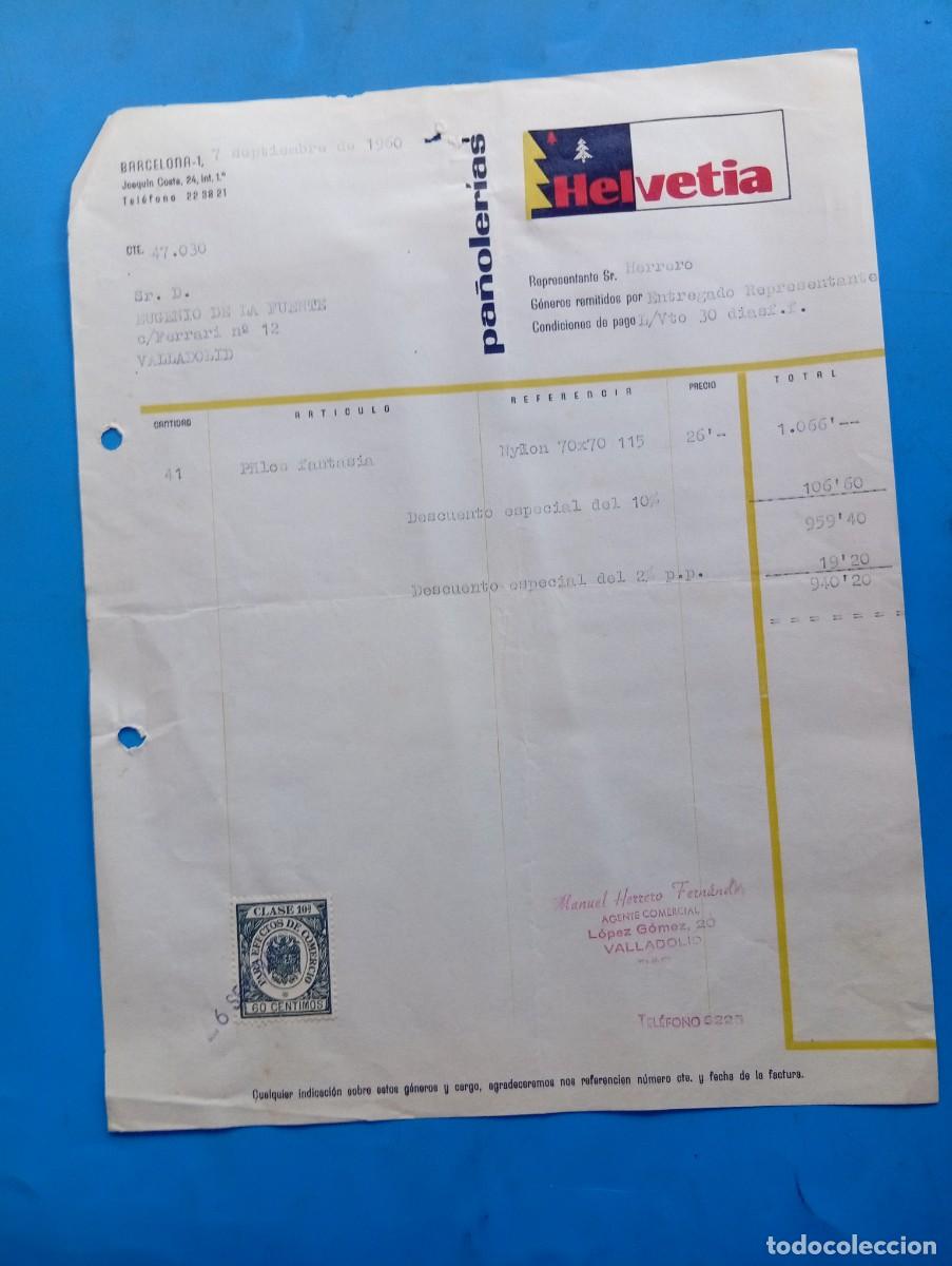 Factures anciennes: FACTURA. BARCELONA. 1960. PA&Ntilde;OLER&Iacute;AS HELVETIA.