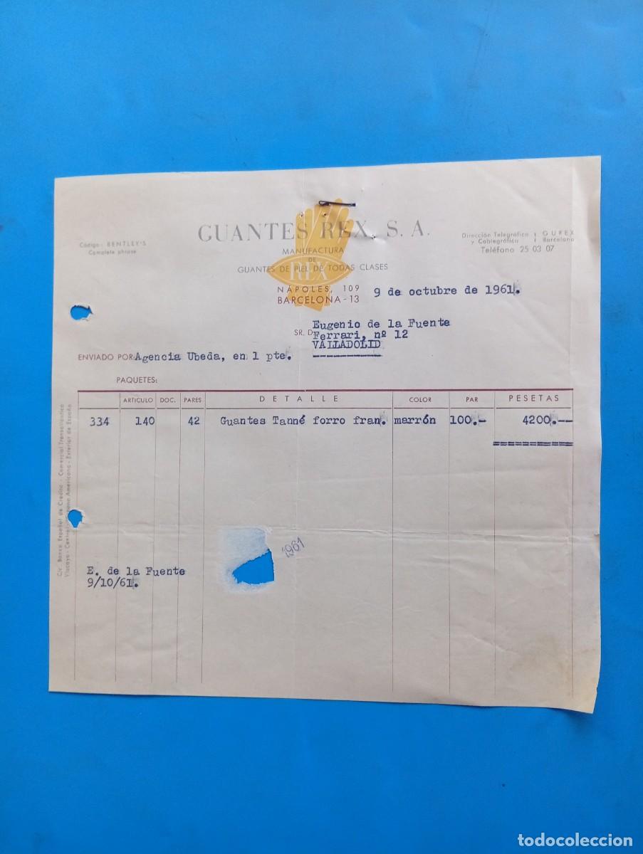 Facturas antiguas: FACTURA. BARCELONA. 1961. GUANTES REX, S.A. MANUFACTURA DE GUANTES DE PIEL DE TODAS CLASES.