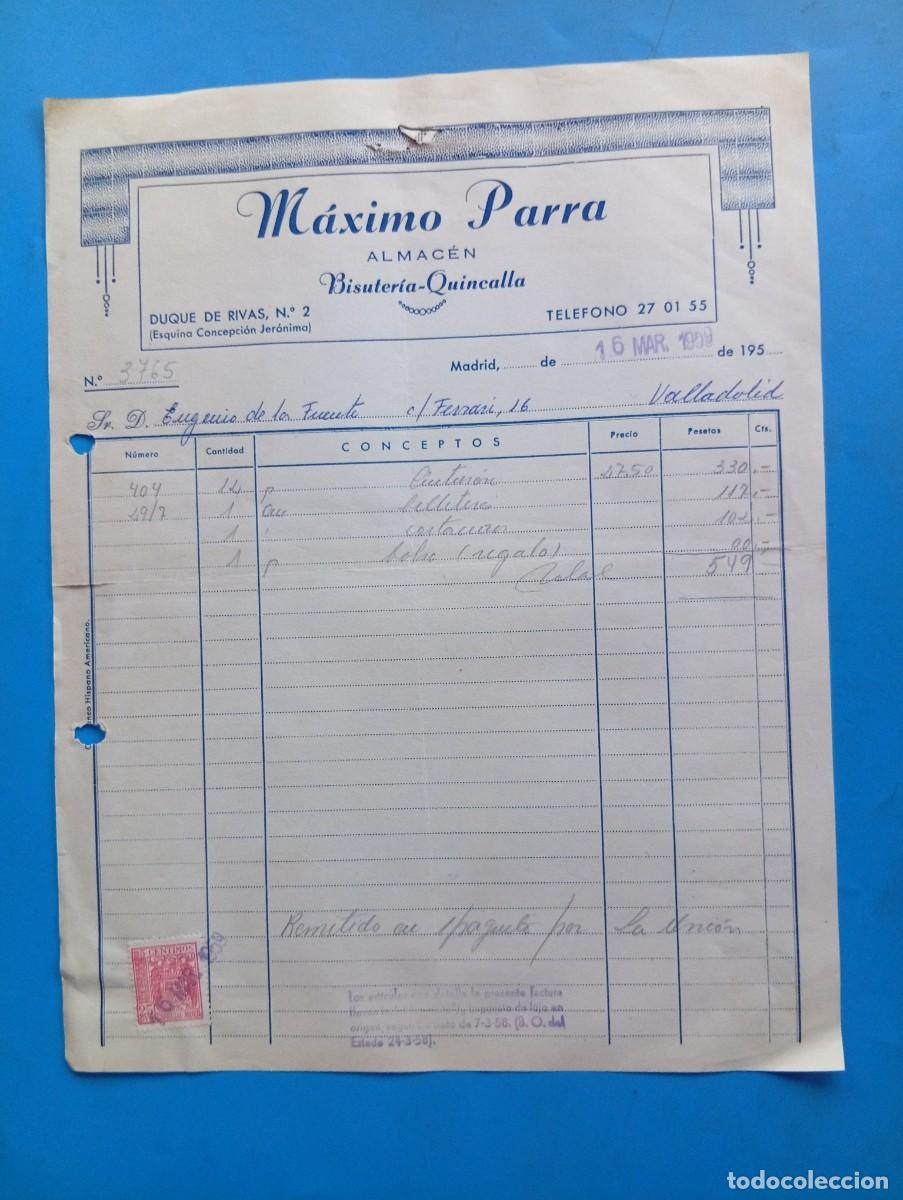 Facturas antiguas: FACTURA. MADRID. 1959. BISUTER&Iacute;A-QUINCALLA. ALMACEN. M&Aacute;XIMO PARRA.
